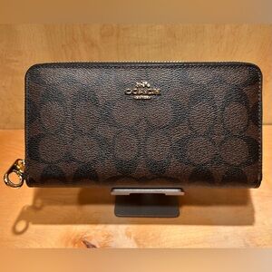 Coach Brown Signature Zip Around Wallet